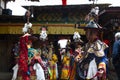 Bhutanese Sha Na Cham, black hat dance . dancers prepare ceremony . Bumthang, central Bhutan. Royalty Free Stock Photo