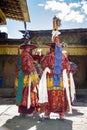 Bhutanese Sha Na Cham, black hat dance . dancers prepare ceremony . Bumthang, central Bhutan. Royalty Free Stock Photo