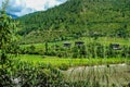 Bhutanese village near the river at Punakha, Bhutan Royalty Free Stock Photo