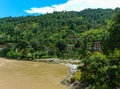 Bhutanese village near the river at Punakha, Bhutan Royalty Free Stock Photo