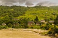 Bhutanese village near the river at Punakha, Bhutan Royalty Free Stock Photo