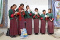 Bhutanese women at the Gangtey Monastery, Gangteng, Bhutan Royalty Free Stock Photo