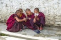 Bhutanese young novice monks play game , Bhutan