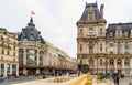 BHV Bazar de l`Hotel de Ville department store and city hall in Paris, street view, France.