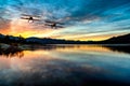 BI PLANE OVER LAKE HEMET,CA Royalty Free Stock Photo