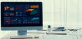 BI power software visualize company data dashboard display on laptop. Scrutinize