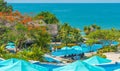 Beautiful view from the balcony to the beach and sea at a Beach resort.