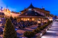 Restaurants and shopping area in ski lift Bania at night time Royalty Free Stock Photo