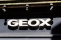 Geox sign text store and brand shop logo of Italian shoes and clothing brand footwear