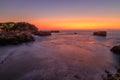 Biarritz, Bay of Biscay, France. Colourful sunset over the ocean on the rocky Basque coast of Atlantic ocean. Royalty Free Stock Photo