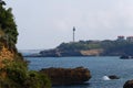 Biarritz city in the Bay of Biscay, France, panoramic view with Pyrenees mountains and Atlantic ocean at sunny day. Royalty Free Stock Photo