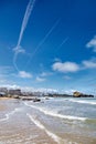 Biarritz city and its famous sand beaches - Miramar and La Grande Plage with ocean waves , Bay of Biscay, Atlantic coast, France Royalty Free Stock Photo