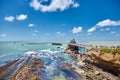 Biarritz city and view of its the famous landmark Rocher de la Vierge, a statue of Virgin Mary on the rock. France Royalty Free Stock Photo