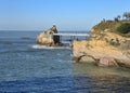 Biarritz, France - 15 Jan, 2022: Rocher de la Vierge (Virgin Rock), and the Port Vieux Royalty Free Stock Photo