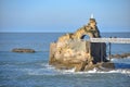 Biarritz, France - 15 Jan, 2022: Rocher de la Vierge (Virgin Rock), and the Port Vieux Royalty Free Stock Photo