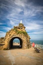 Biarritz, France - October 4, 2017: tourists people visiting wonderful place of rocher de la vierge Royalty Free Stock Photo