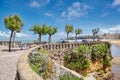 Biarritz, France. Resting place with benches, trees and a beautiful view of the La Grande Plage. Bay of Biscay, Atlantic coast, Royalty Free Stock Photo