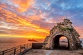 Biarritz, France, Rock of the Virgin on dramatical sunset Royalty Free Stock Photo