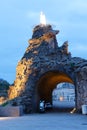 Biarritz, France, Rock of the Virgin -Rocher de la Vierge in French at night over Atlantic ocean Royalty Free Stock Photo