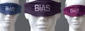 Bias can blind our views and limit perspective - pictured as word Bias on eyes to symbolize that Bias can distort perception of