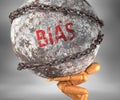 Bias and hardship in life - pictured by word Bias as a heavy weight on shoulders to symbolize Bias as a burden, 3d illustration