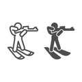 Biathlete skiing with gun line and solid icon, Winter season concept, biathlon sportsman sign on white background