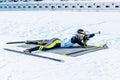 Biathlon lies and shooting target with rifle