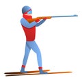 Biathlon man shooter icon, cartoon style