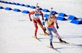 Biathlon, Martin Fourcade smiling in front of Tarjei Boe Royalty Free Stock Photo