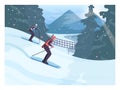 Biathlon race. Male characters wearing an outerwear skiing. Skiing man Royalty Free Stock Photo