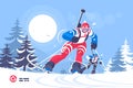 Biathlon race skiing man flat poster Royalty Free Stock Photo