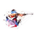 Biathlon racer shooting at target, low polygonal isolated vector illustration, geometric biathlon logo