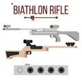 Biathlon Rifle Vector. Sport Gun Equipment And Target. Winter Game. Isolated Flat Illustration