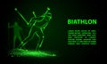 Biathlon winter sport banner. Biathlon man and other athlete behind skiing. Side view vector green neon biathlon racing