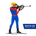 Biathlon, women, shooting standing. Vector illustration. Winter sports. Royalty Free Stock Photo