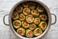 Biber Dolmasi / Turkish Stuffed Peppers in a pan. Royalty Free Stock Photo