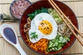 Bibimbap in a bowl, korean dish top view Royalty Free Stock Photo