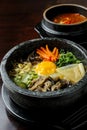 Bibimbap in a heated stone bowl Royalty Free Stock Photo