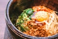 Bibimbap in a heated stone bowl, Korean food Royalty Free Stock Photo