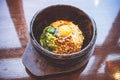 Bibimbap in a heated stone bowl, Korean food Royalty Free Stock Photo