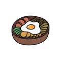 Bibimbap, korean dish doodle icon, vector color illustration