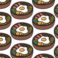 Bibimbap, korean dish doodle pattern, vector color illustration