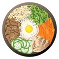 Bibimbap top view. Korean rice dish plate