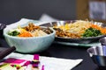 Bibimbap, Traditional Korean cuisine bibimbap, Chef preparing Korean food, chef cooking in kitchen Royalty Free Stock Photo