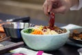 Bibimbap, Traditional Korean cuisine bibimbap, Chef preparing Korean food, chef cooking in kitchen Royalty Free Stock Photo