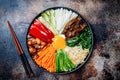 Bibimbap, traditional Korean dish, rice with vegetables and beef. Royalty Free Stock Photo