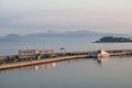 Bibinie, D-Marina, Croatia - sept 9 2018: Logo at the etnrance in mediterranean marina near Sukosan town. The boat of police or