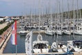 Bibinie Sukoshan, Croatia - sept 2 2018: Many sailing and motor yachts moored in D-Marina Dalmacja. View from a height.