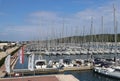 Bibinie Sukoshan, Croatia - sept 2 2018: Many sailing and motor yachts moored in D-Marina Dalmacja. View from a height. Infrastru