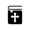 Bible book with christian cross on cover vector simply black icon
